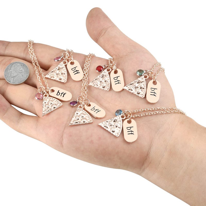 Top Plaza 6 Pcs Rose Gold Best Friends Forever BFF Friendship Necklace Engraved Rhinestone Pizza Pendant Necklaces - Image 4